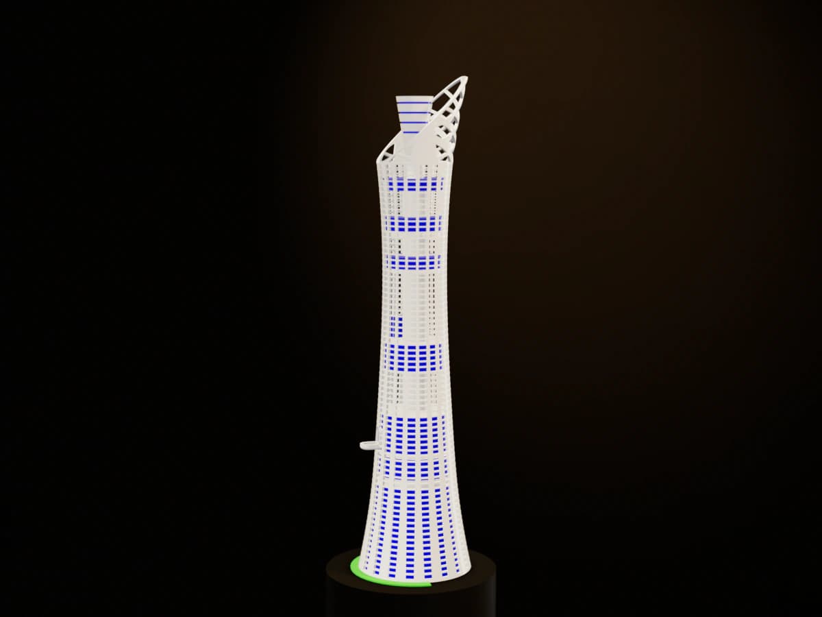 Torch Tower architectural scale model, drawn from its 3D model